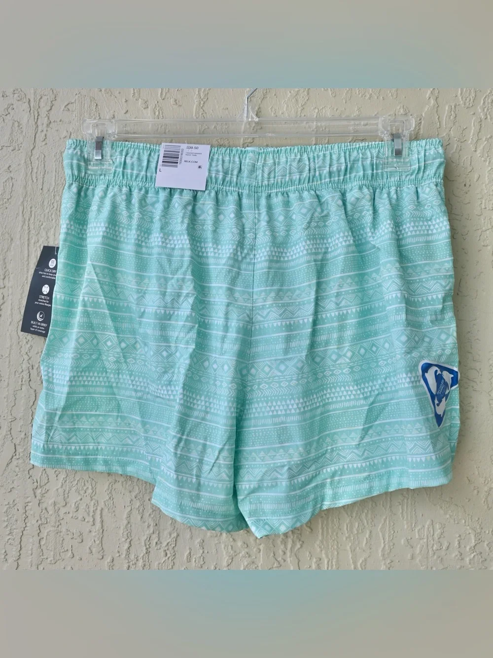 Ocean Coast Aqua WomensTribal Print Swim Trunks with Built in Briefs and Pockets